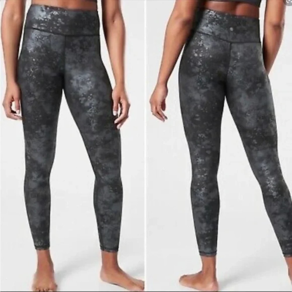 Athleta Elation Misty Lace Tights Blk w Grey Sz M